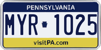 PA license plate MYR1025