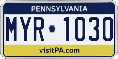 PA license plate MYR1030