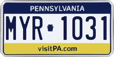 PA license plate MYR1031