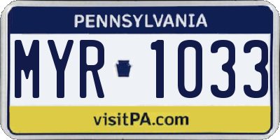 PA license plate MYR1033