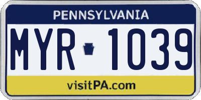 PA license plate MYR1039