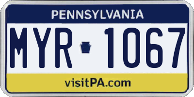 PA license plate MYR1067