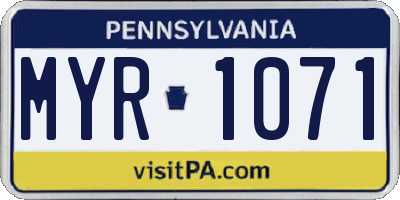 PA license plate MYR1071