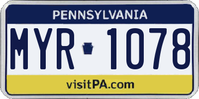 PA license plate MYR1078