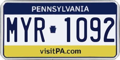 PA license plate MYR1092
