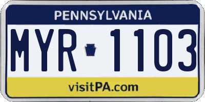 PA license plate MYR1103