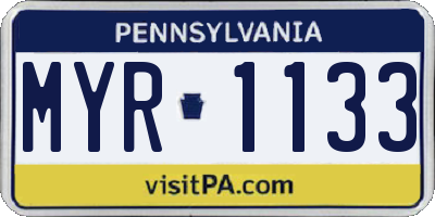 PA license plate MYR1133