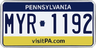 PA license plate MYR1192