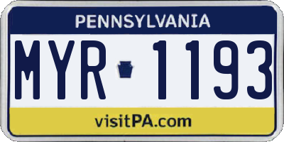 PA license plate MYR1193