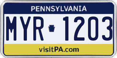 PA license plate MYR1203
