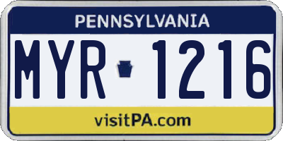 PA license plate MYR1216