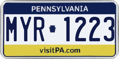 PA license plate MYR1223