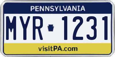 PA license plate MYR1231