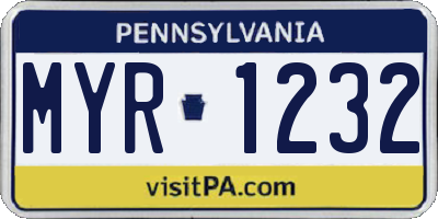 PA license plate MYR1232