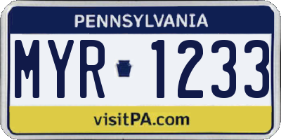 PA license plate MYR1233