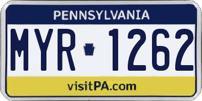 PA license plate MYR1262