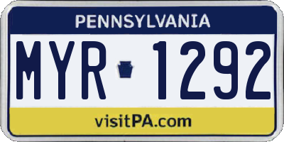 PA license plate MYR1292