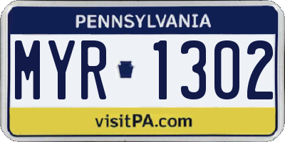 PA license plate MYR1302
