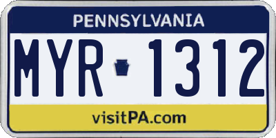 PA license plate MYR1312