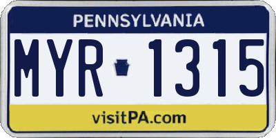 PA license plate MYR1315