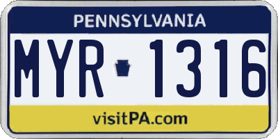 PA license plate MYR1316