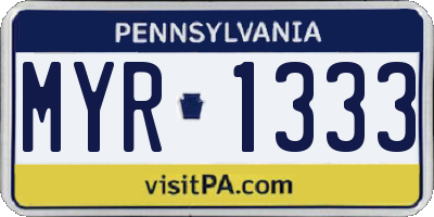 PA license plate MYR1333