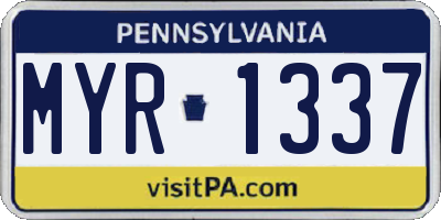 PA license plate MYR1337