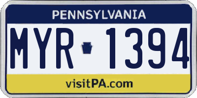 PA license plate MYR1394