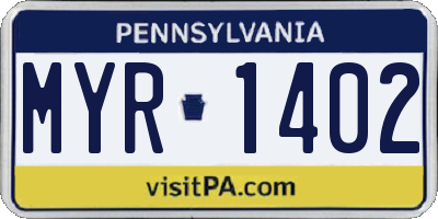 PA license plate MYR1402
