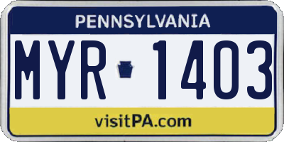 PA license plate MYR1403