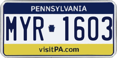 PA license plate MYR1603