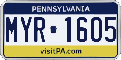 PA license plate MYR1605