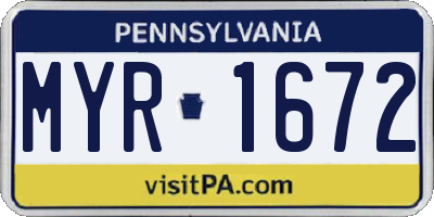 PA license plate MYR1672