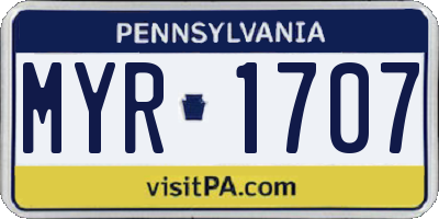 PA license plate MYR1707