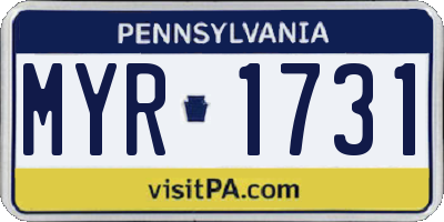 PA license plate MYR1731