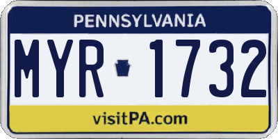 PA license plate MYR1732