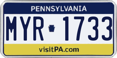 PA license plate MYR1733