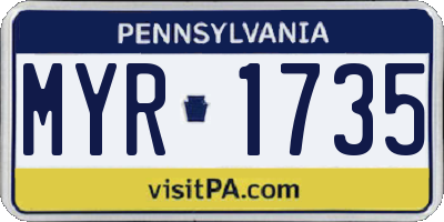 PA license plate MYR1735