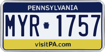 PA license plate MYR1757