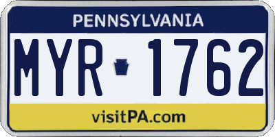 PA license plate MYR1762
