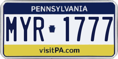 PA license plate MYR1777