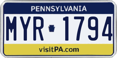 PA license plate MYR1794