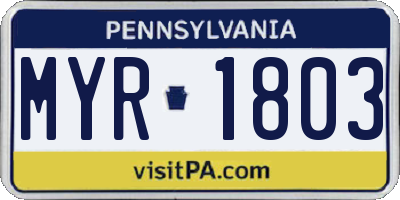 PA license plate MYR1803