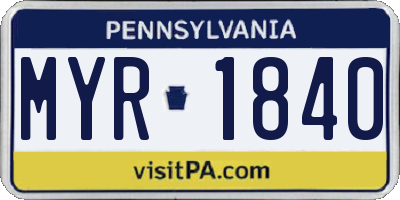 PA license plate MYR1840