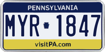 PA license plate MYR1847