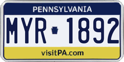 PA license plate MYR1892