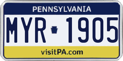 PA license plate MYR1905