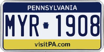 PA license plate MYR1908