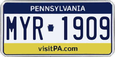 PA license plate MYR1909