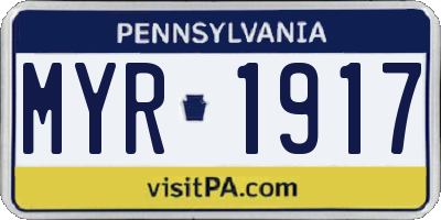 PA license plate MYR1917